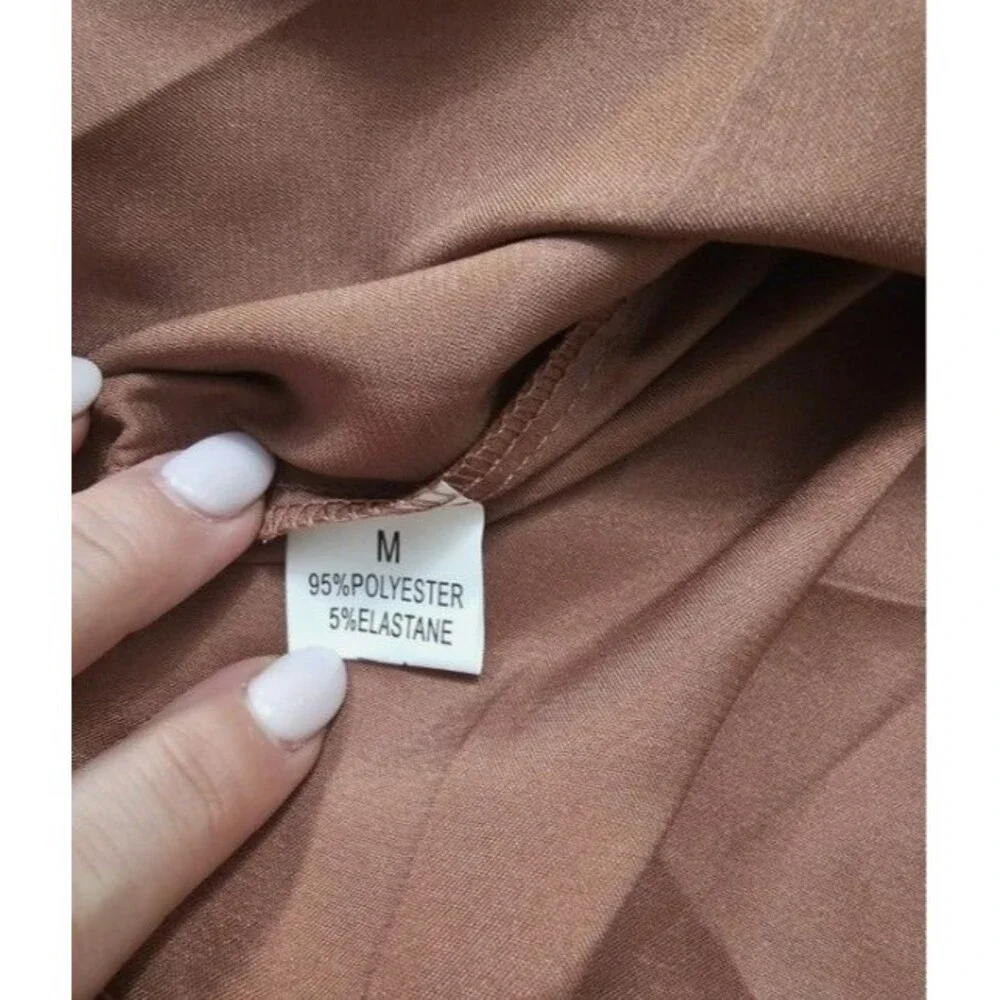 Satin Feel Pjs Pajamas Short and Cami Set Lingerie Camisole Light Brown Medium - Picture 2 of 3